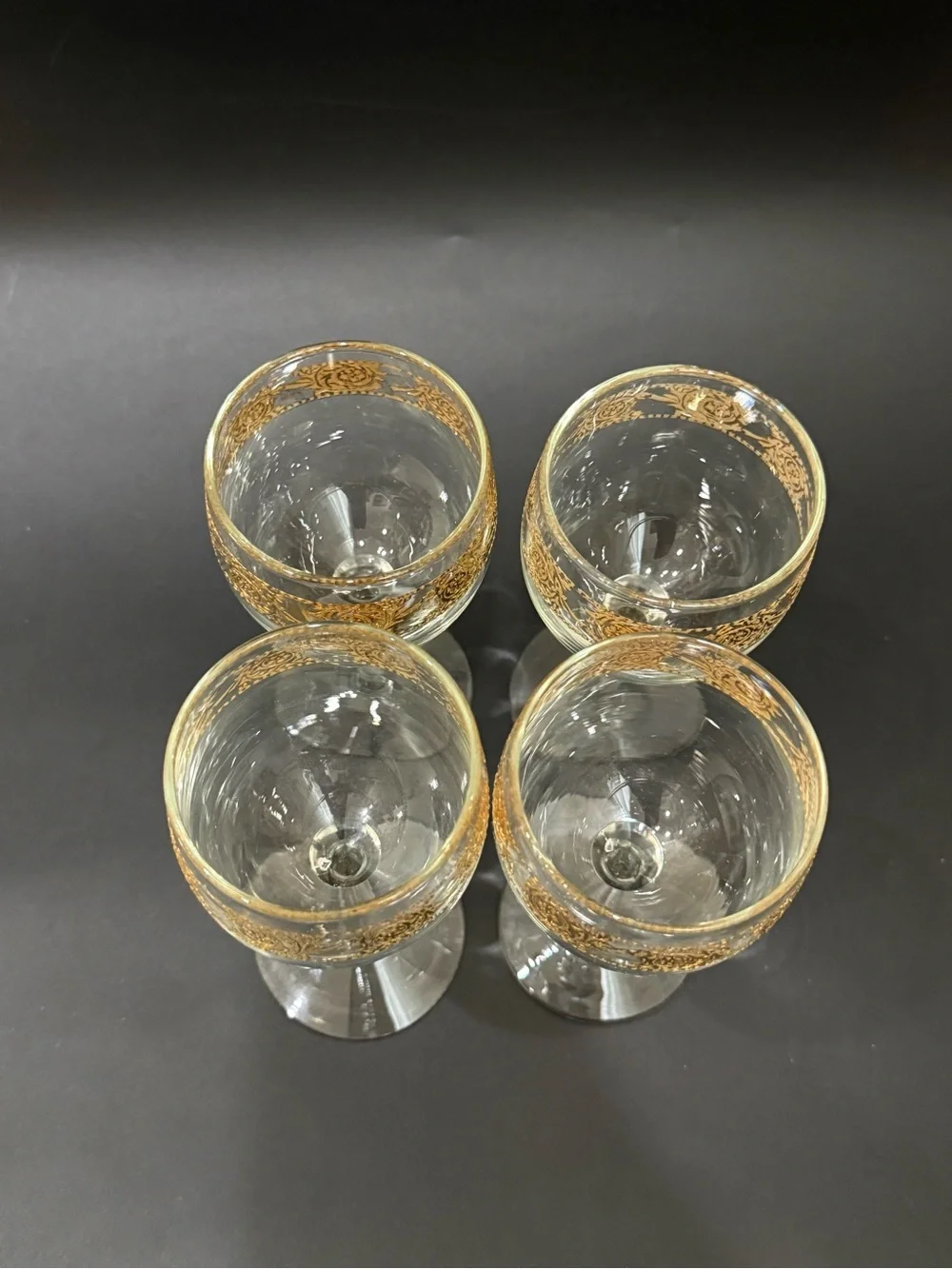 Lot of 4 Vintage MCM Culver Tyrol 22k Gold Gilt 5.75” Stemmed Wine Glasses